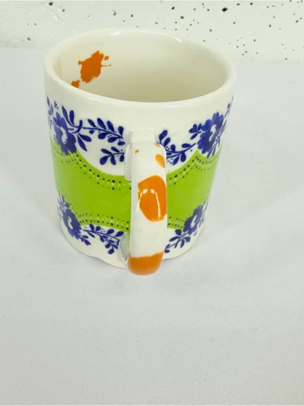 Anthropologie Comedy of Manners Blue Green Scalloped Paint Splatter Coffee Mug